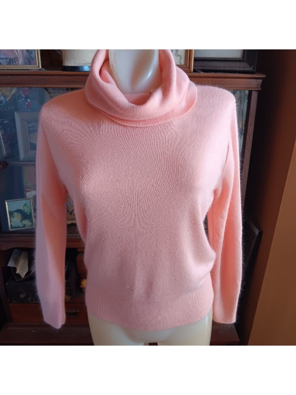 Medium Pink Vintage Womens Cawl Turtleneck Sweater Acrylic Long-Sleeve Pullover